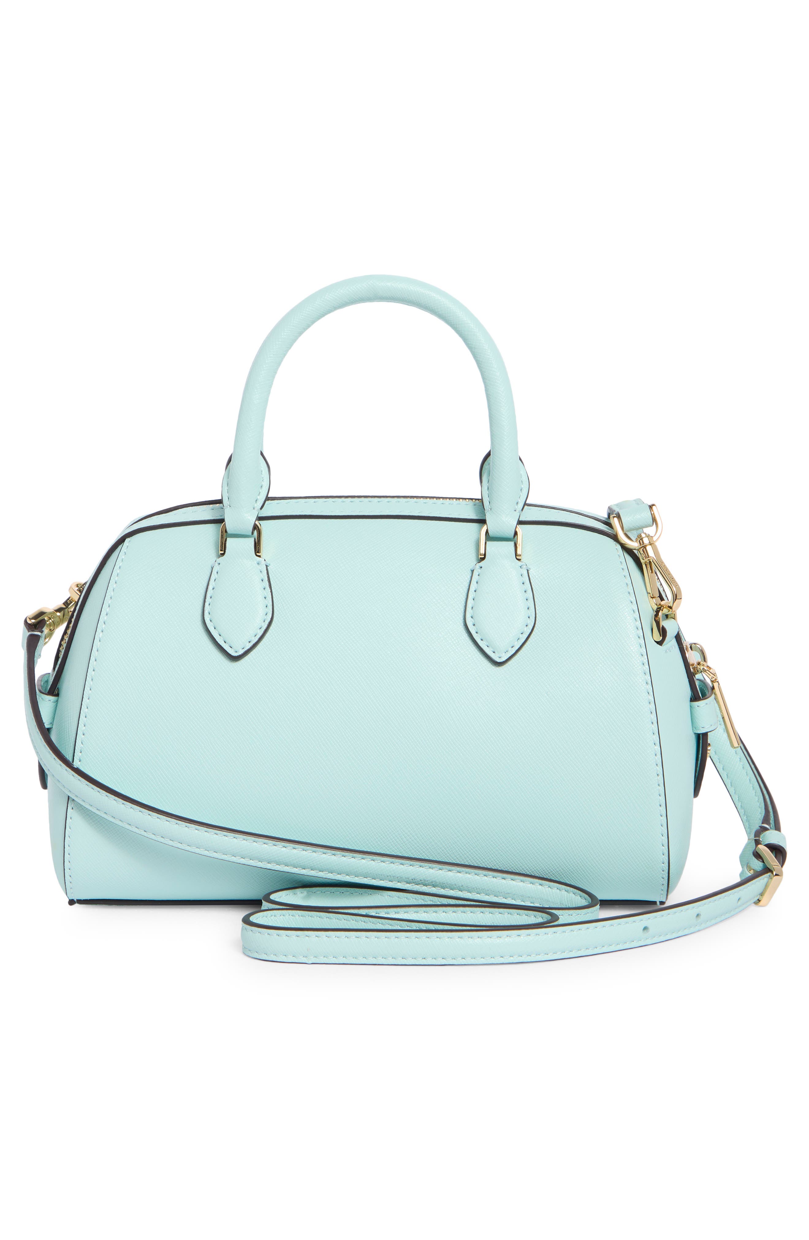 madison saffiano leather small satchel, Alternate, color, BLUE GLOW