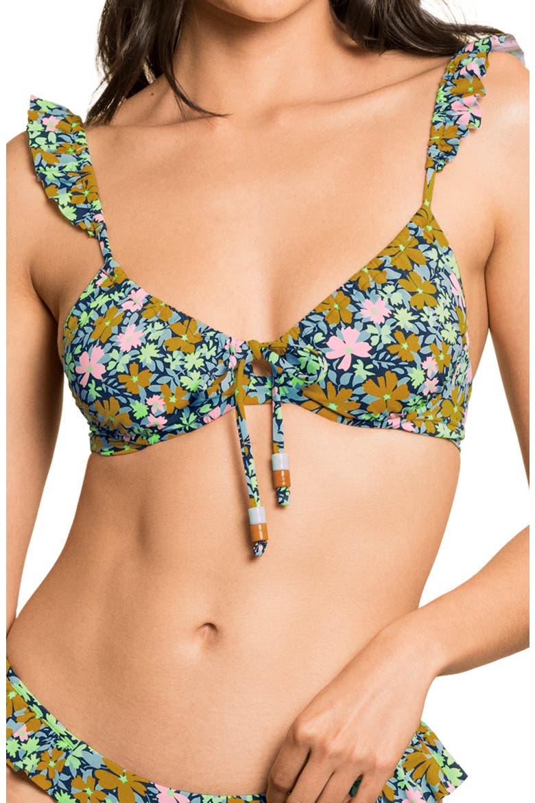 Blossom Jadie Ruffle Underwire Reversible Bikini Top, Main, color, MULTI/ GREEN