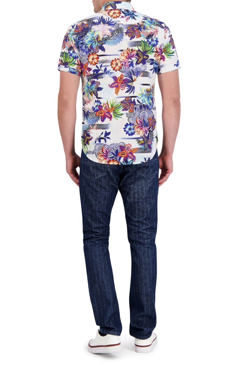Robert Graham Kendari Floral Short Sleeve Linen & Cotton Button-Up Shirt, Alternate, color,