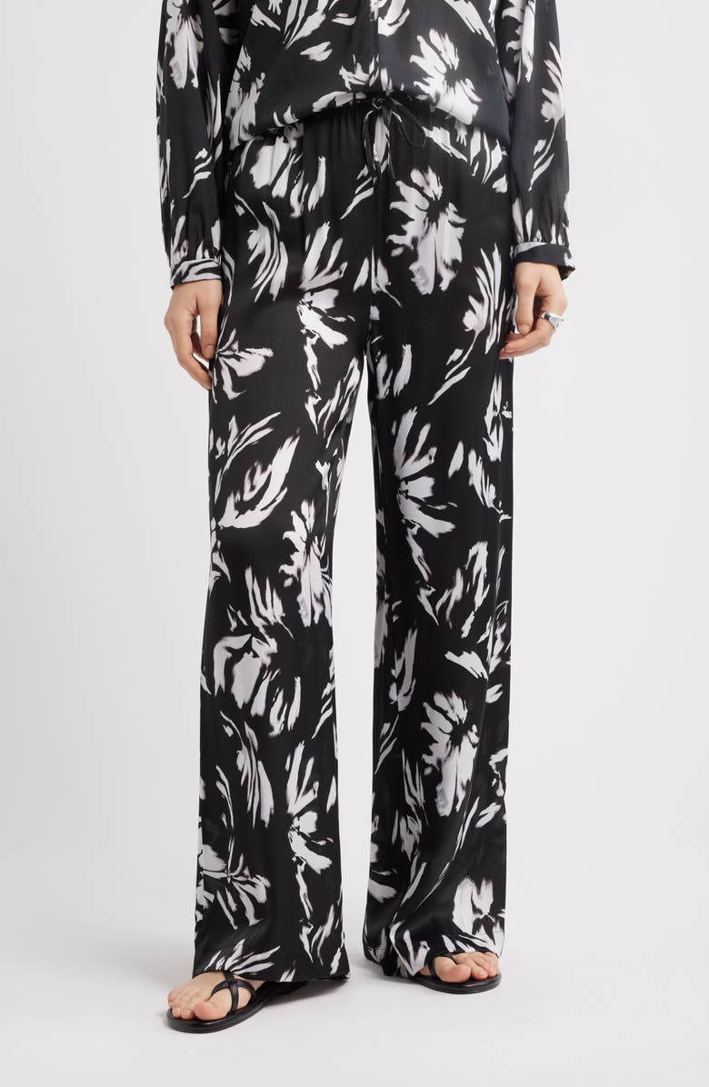 Nordstrom Satin Drawstring Pants, Main, color, Black- White Salvage Floral