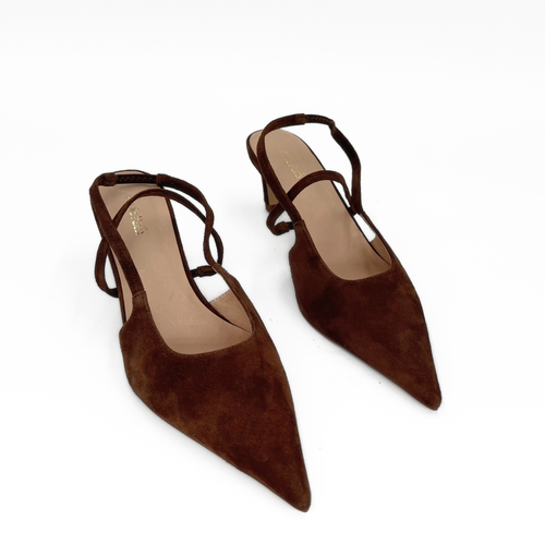 Amie Rafa Connie Slingback Suede Heels In Brown