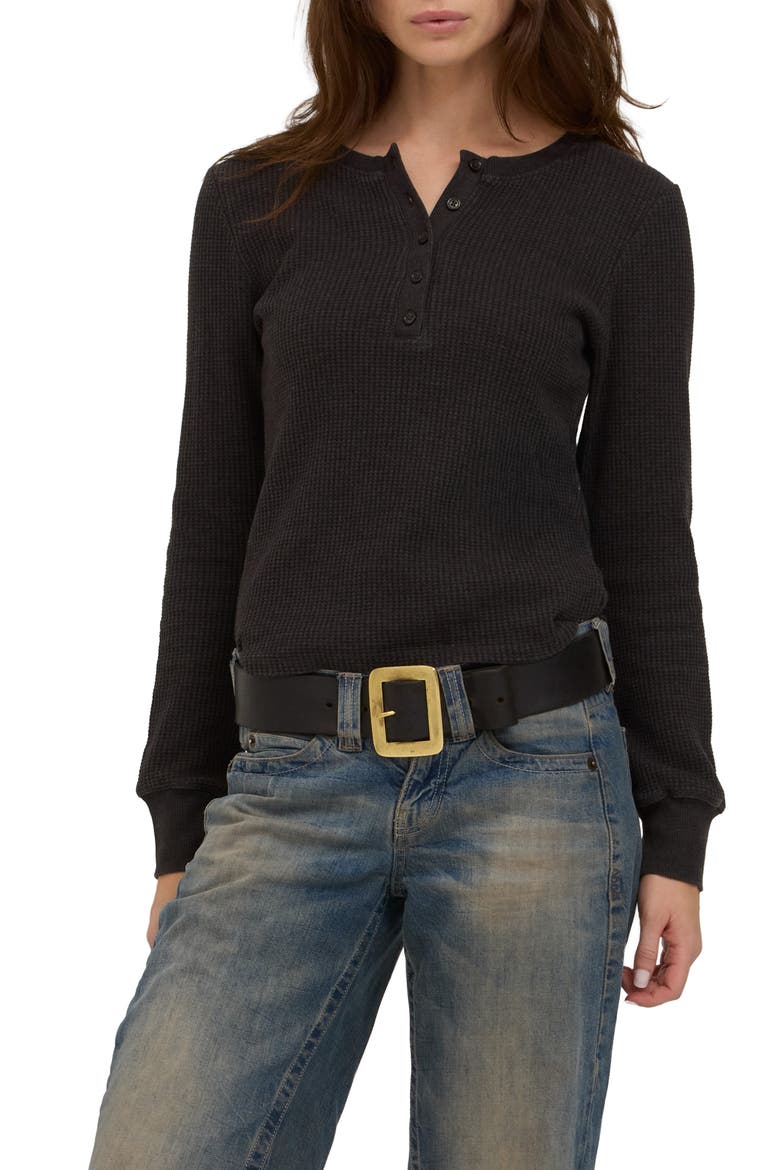 Coastal Waffle Knit Henley, Main, color, BLACK
