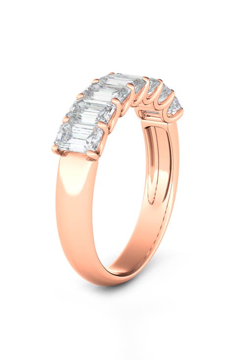Half Emerald Cut Lab Created Diamond 18K Gold Eternity Ring