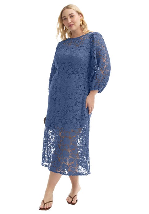 Puff Sleeve Lace Midi Dress (Plus Available)