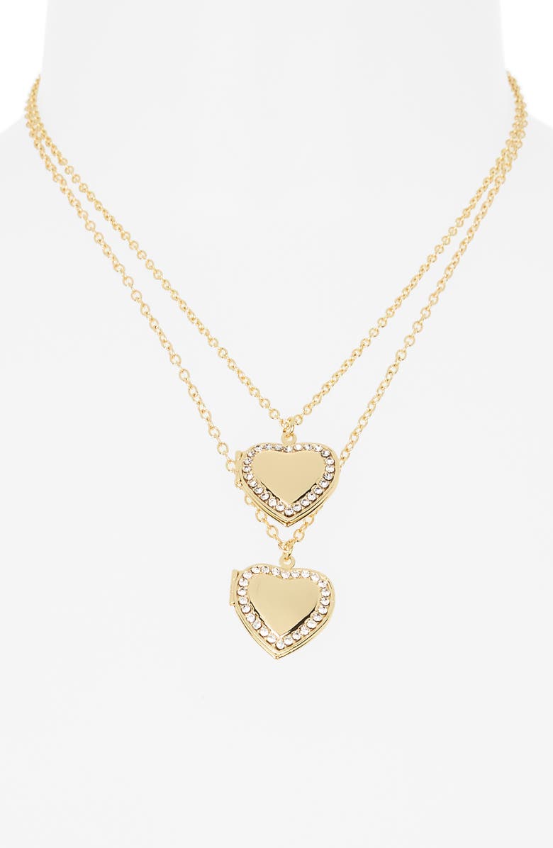BaubleBar Set of 2 Match with Mama Heart Locket Necklaces, Alternate, color, Gold