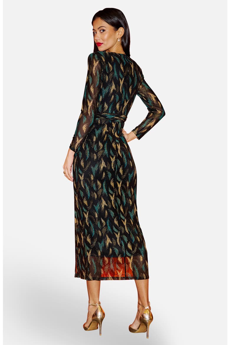 Metallic Sparkle Mesh Wrap Midi Dress, Alternate, color, Black