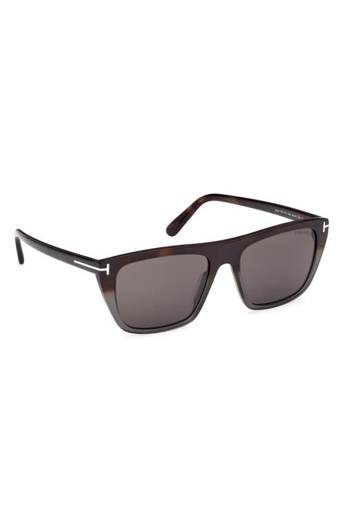 Tom Ford Aslan 56mm Rectangular Sunglasses In Havana Into Grey Havana