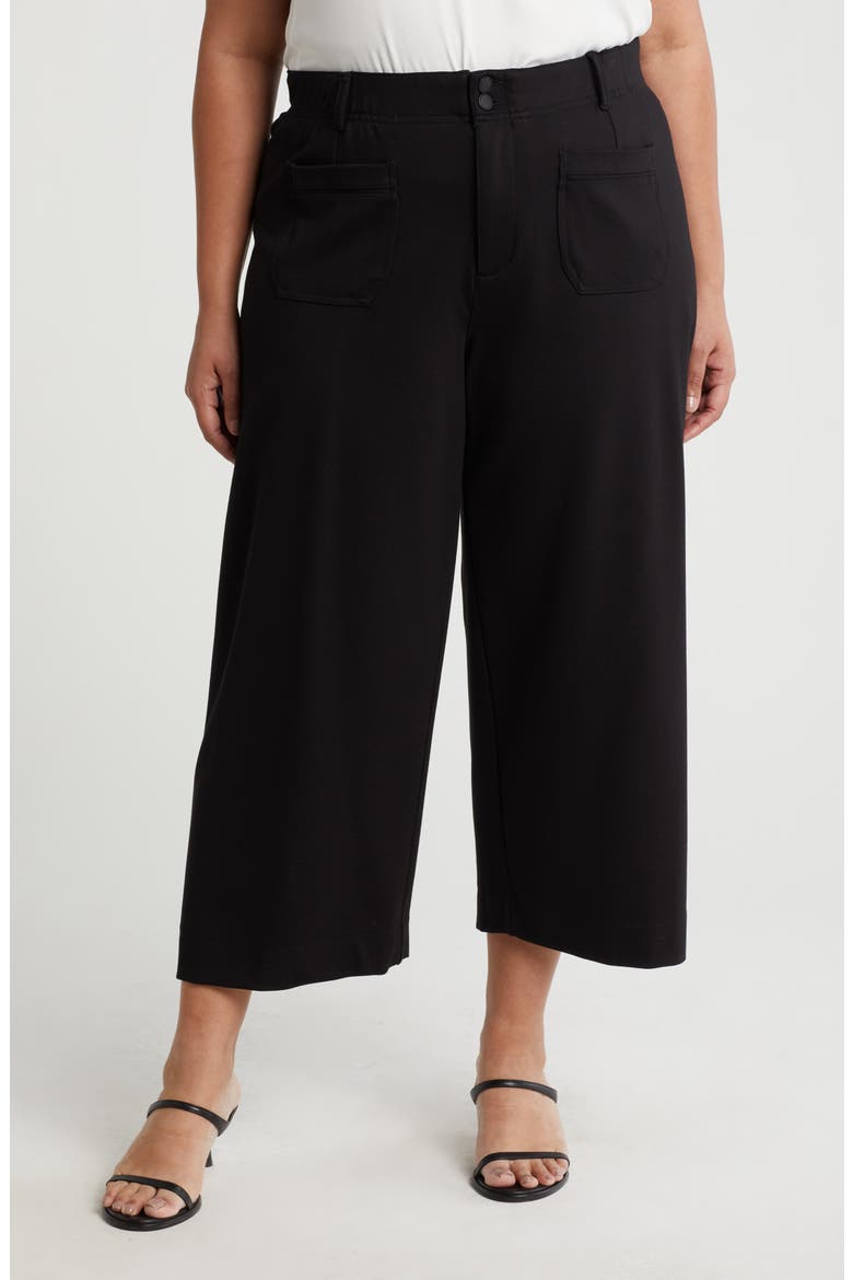 Patch Pocket Crop Wide Leg Pants, Main, color, BLACK