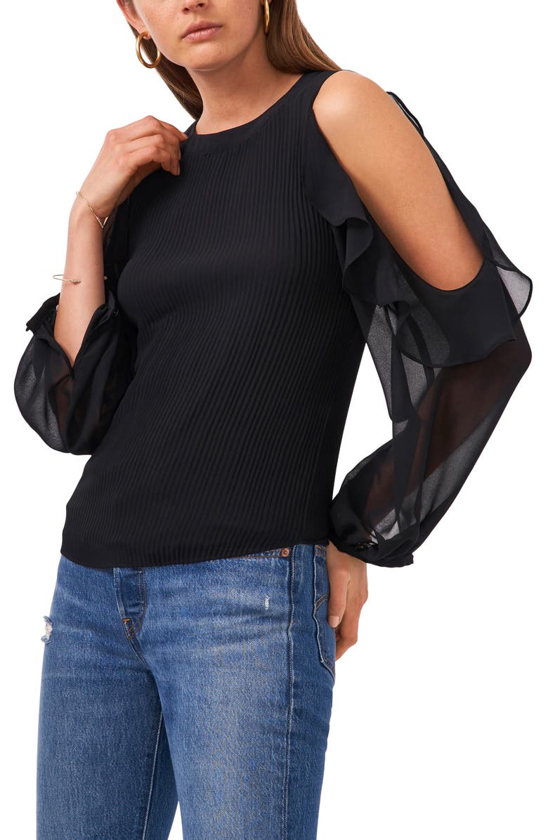 1.STATE Ruffle Plissé Cold Shoulder Top, Main, color, 