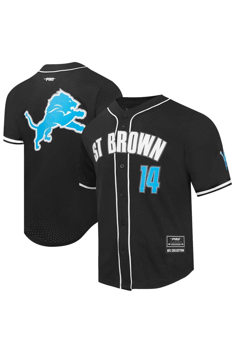 Men's Pro Standard Amon-Ra St. Brown Black Detroit Lions Player Name & Number Mesh Button-Up Baseball Shirt, Main, color, Black