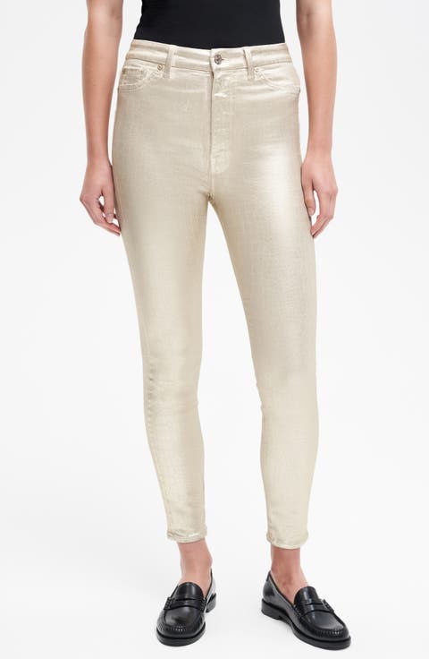 Aubrey High Waist Skinny Fit Pants (Coated White Croc Gold)