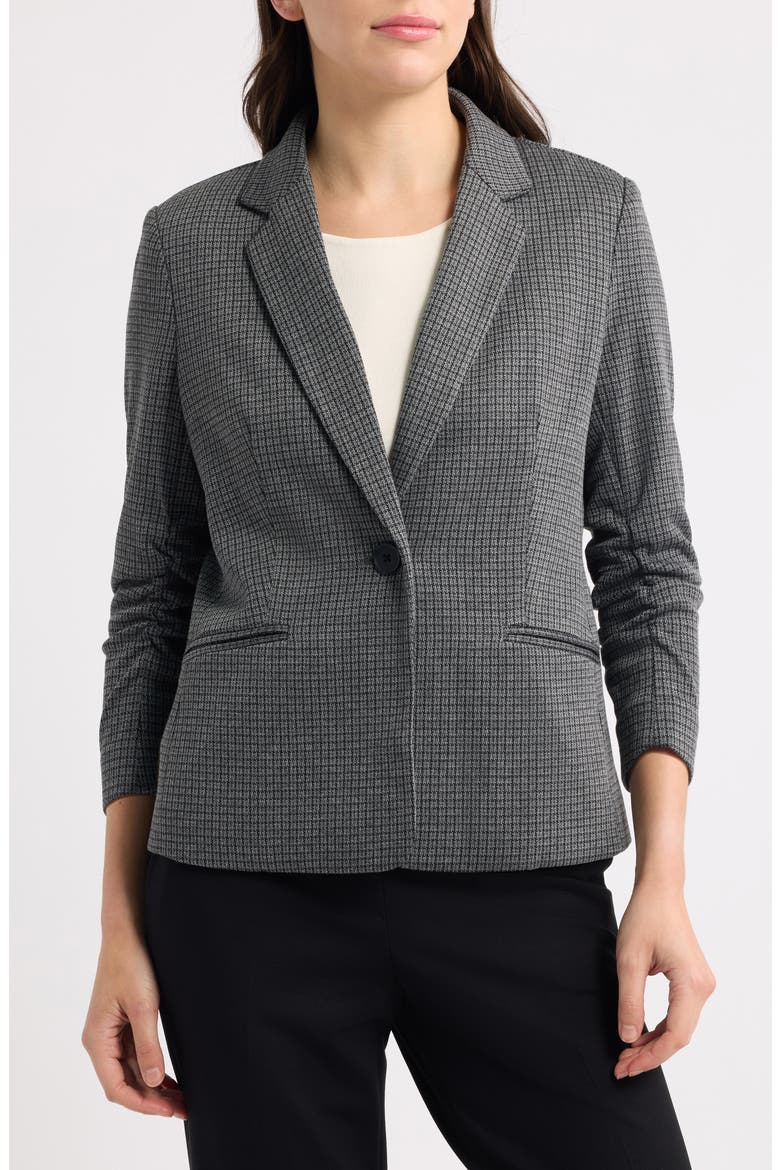 Scrunch Sleeve One Button Blazer, Alternate, color, HEATHER GREY MULTI