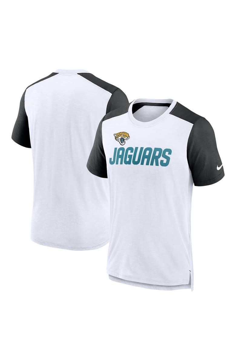 Nike Men's Nike White/Heathered Black Jacksonville Jaguars Color Block Team Name T-Shirt, Main, color, 