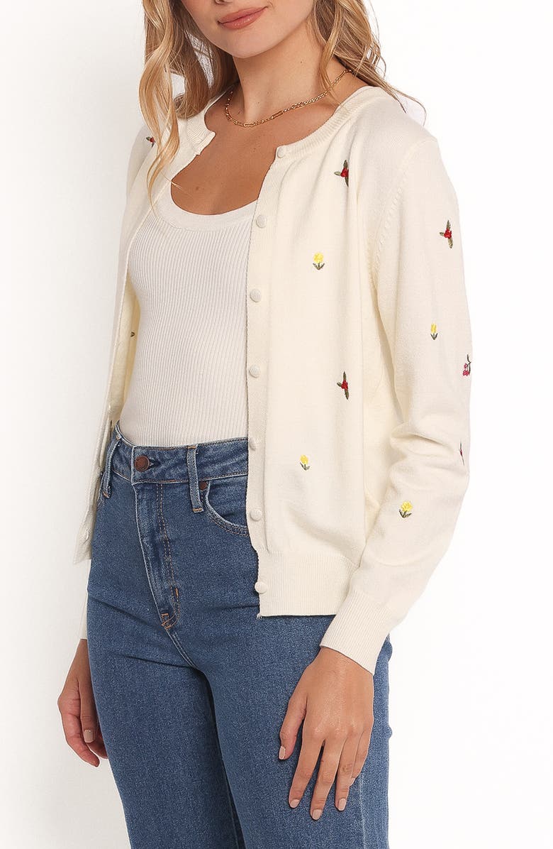 Petal & Pup Millen Floral Embroidered Cardigan, Alternate, color, Cream