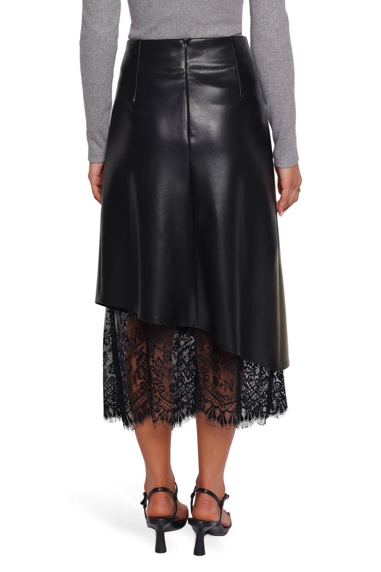 Freida Faux Leather Lace Trim Midi Skirt, Alternate, color, BLACK