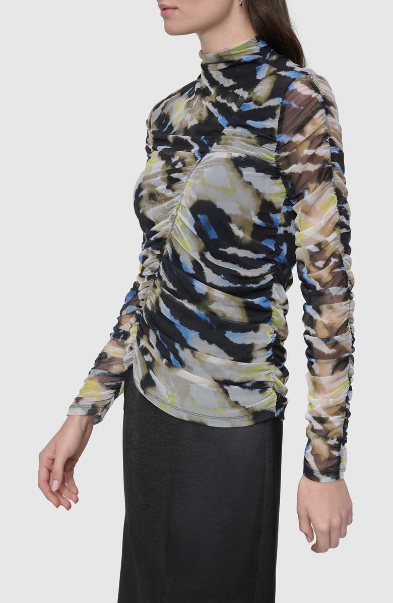 DKNY Printed Ruched Mesh Top, Alternate, color, 