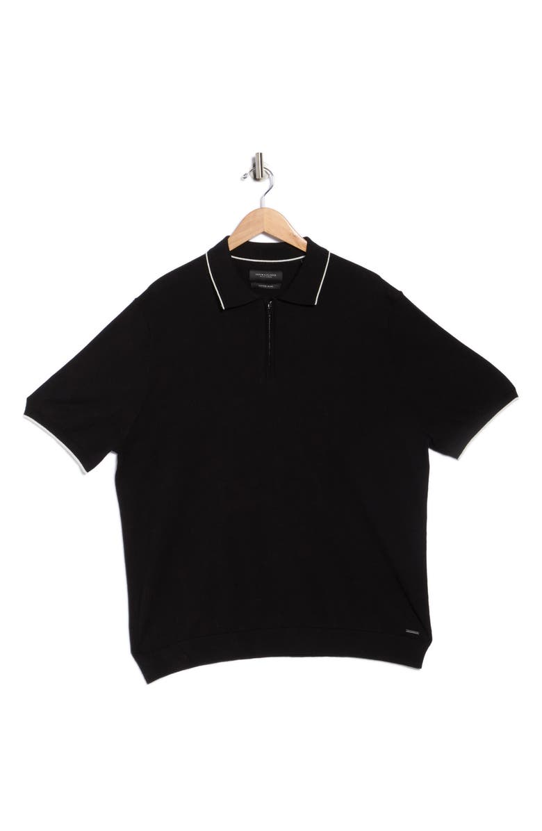 DENIM AND FLOWER Tipped Polo Sweater, Alternate, color, Black White