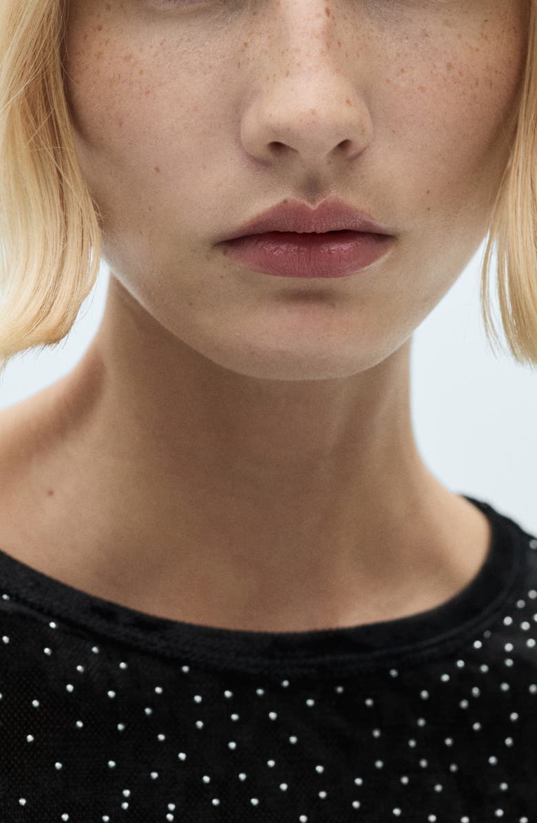 MANGO Crystal Embellished Velvet Top, Alternate, color, 