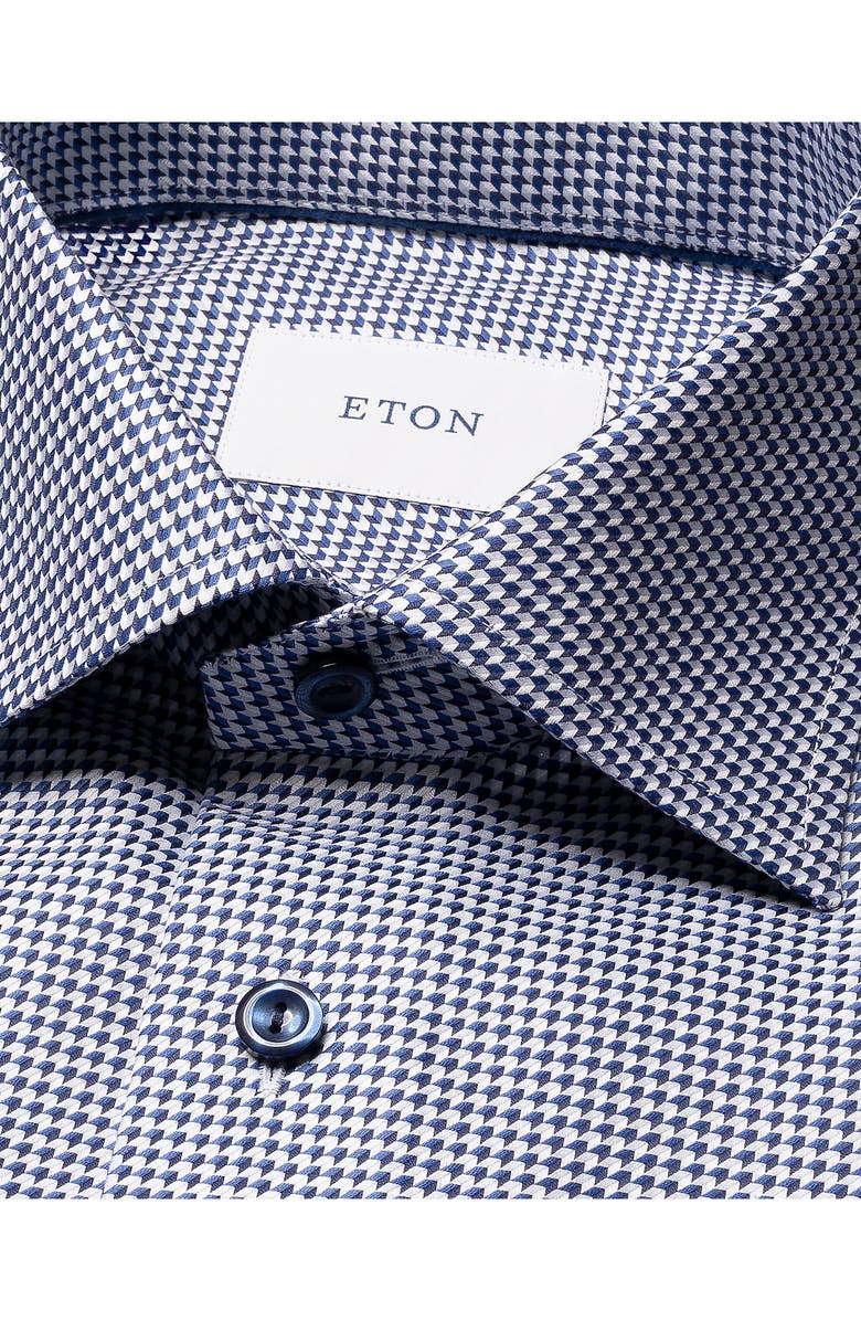 Eton Slim Fit Houndstooth King Twill Dress Shirt, Alternate, color, Dark Blue