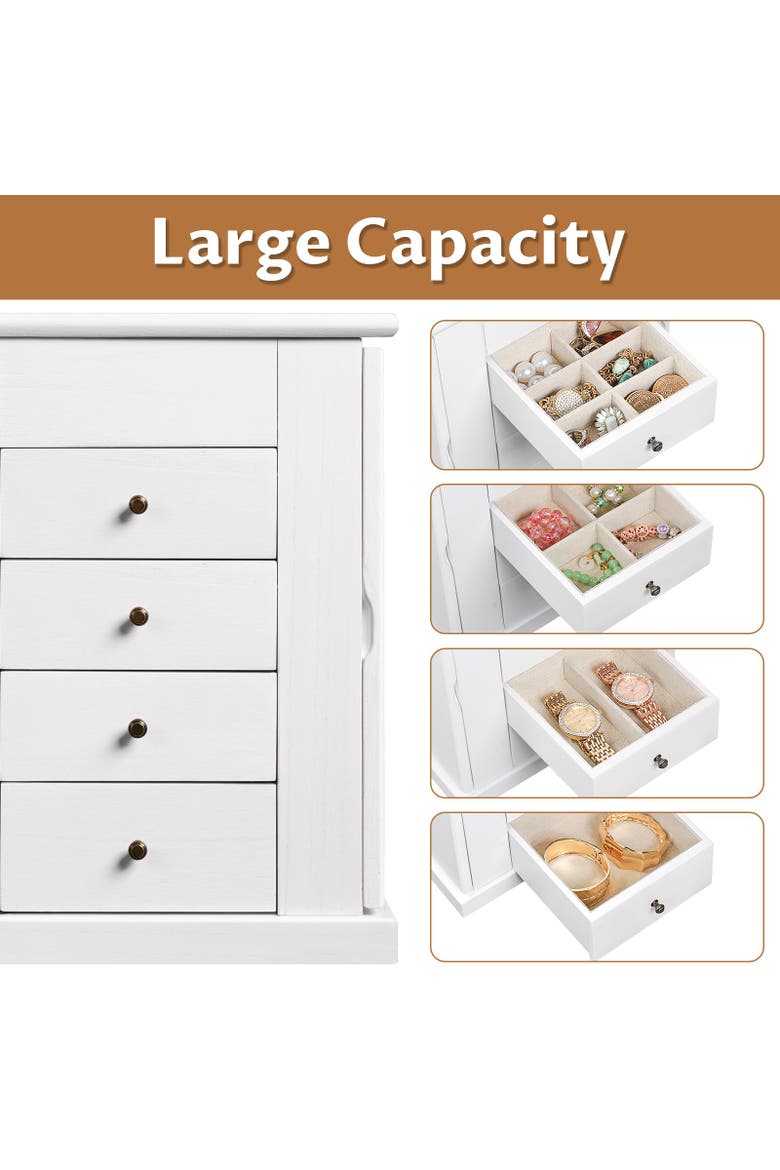 Solid Wood Tabletop Jewelry Armoire, Alternate, color, White