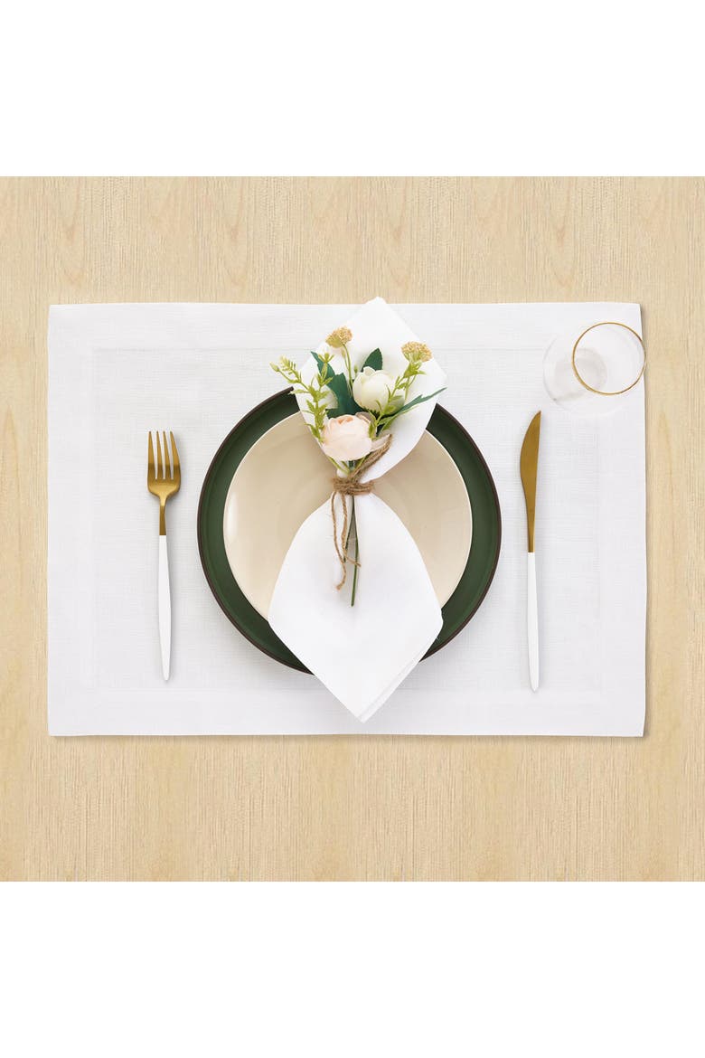 Linen Placemats Set of 4, 14 x 19 Inch - Fete, Alternate, color, White