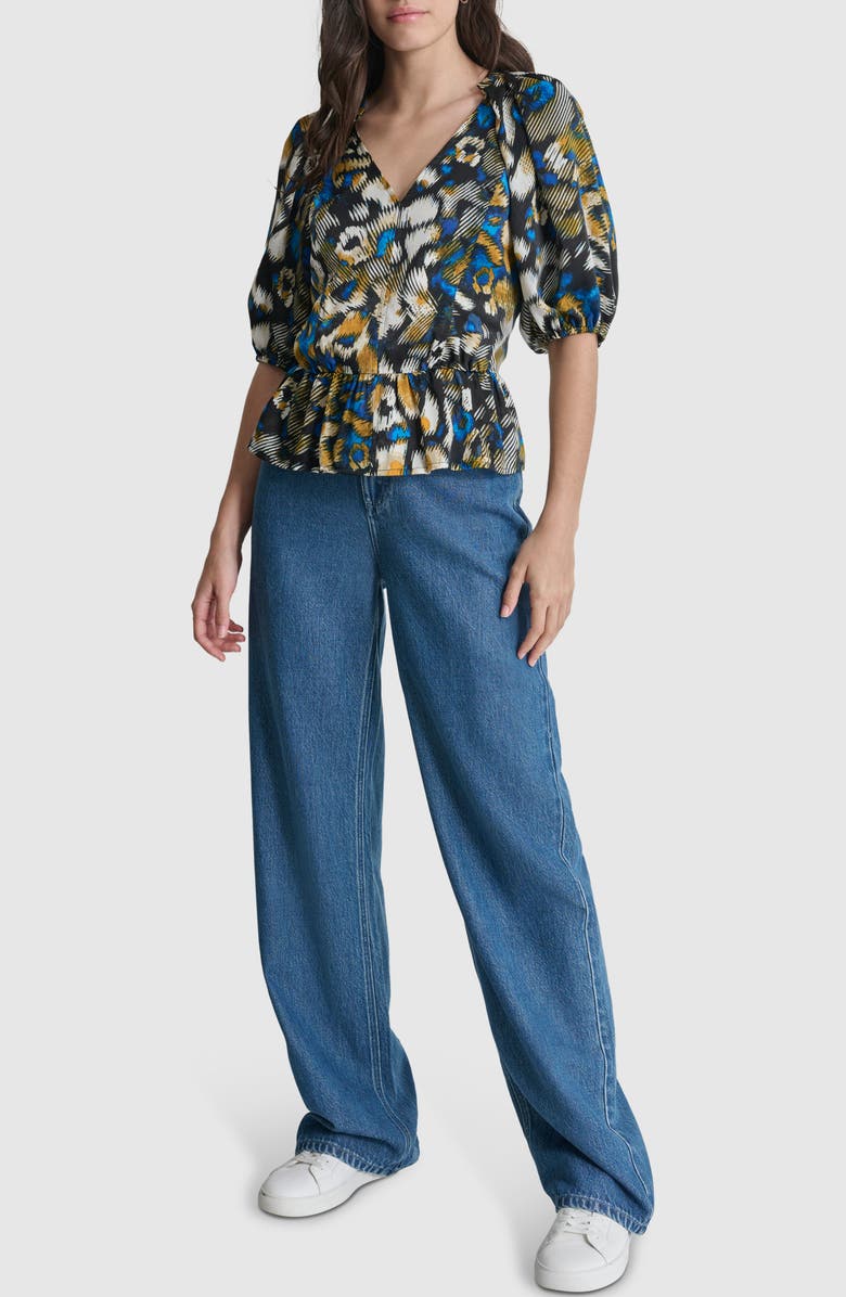 DKNY Abstract Print Peplum Top, Alternate, color, Brush Stroke Leopard