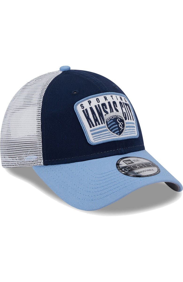 New Era Men's New Era Navy/Light Blue Sporting Kansas City Patch 9FORTY Trucker Snapback Hat, Alternate, color, 