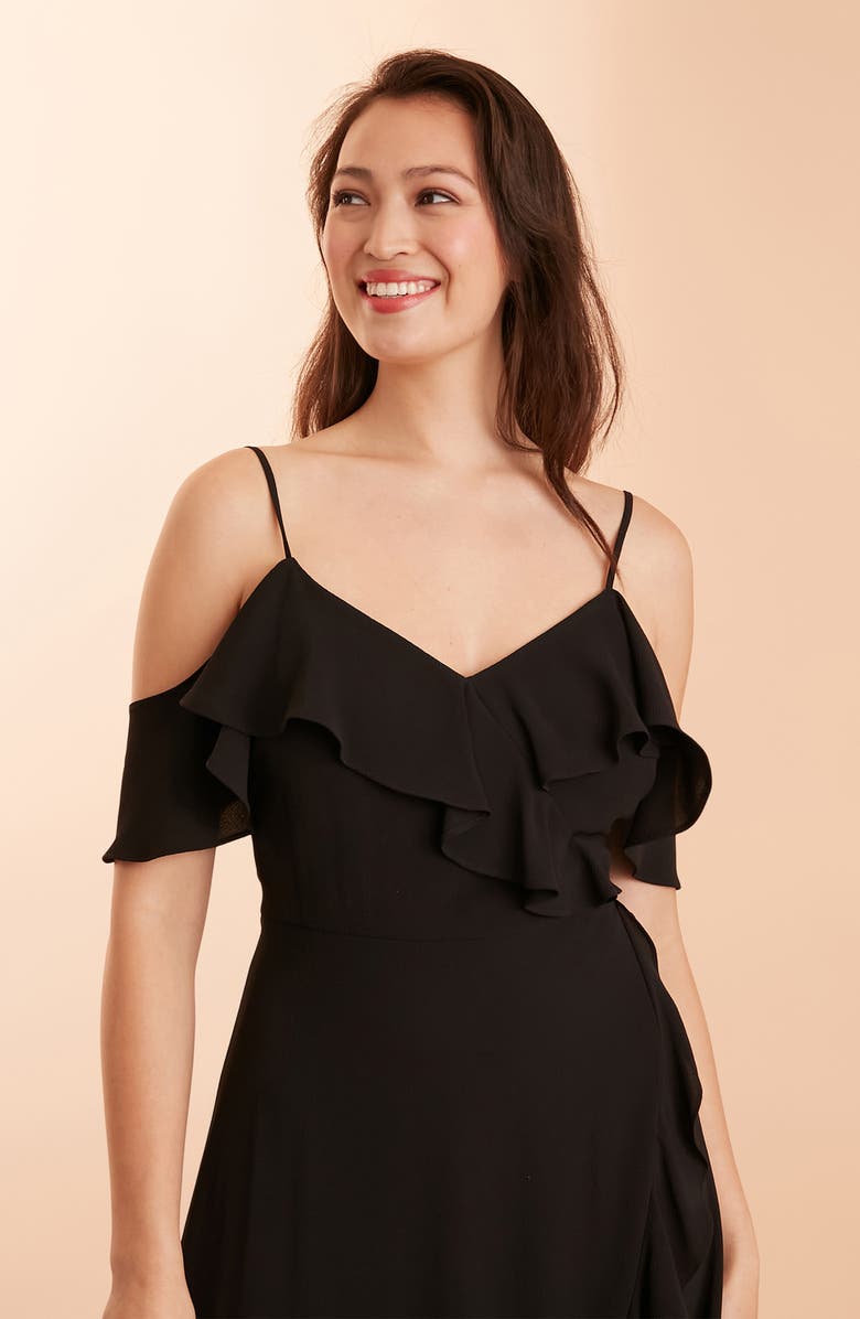 London Times Ruffle Cold Shoulder Maxi Dress, Alternate, color, 