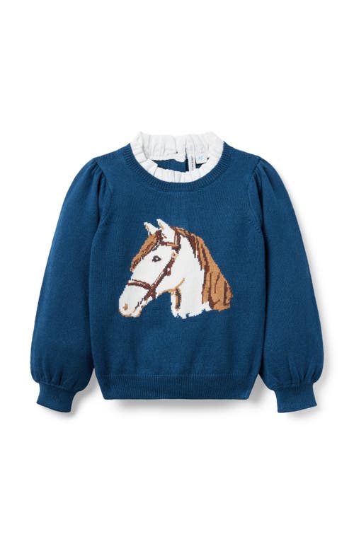 Janie And Jack Horse Ruffle Collar Sweater In Blue