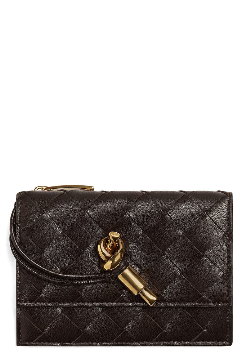 Andiamo Slip Intrecciato Leather Zip Card Case, Main, color, 2190 FONDANT-M BRASS