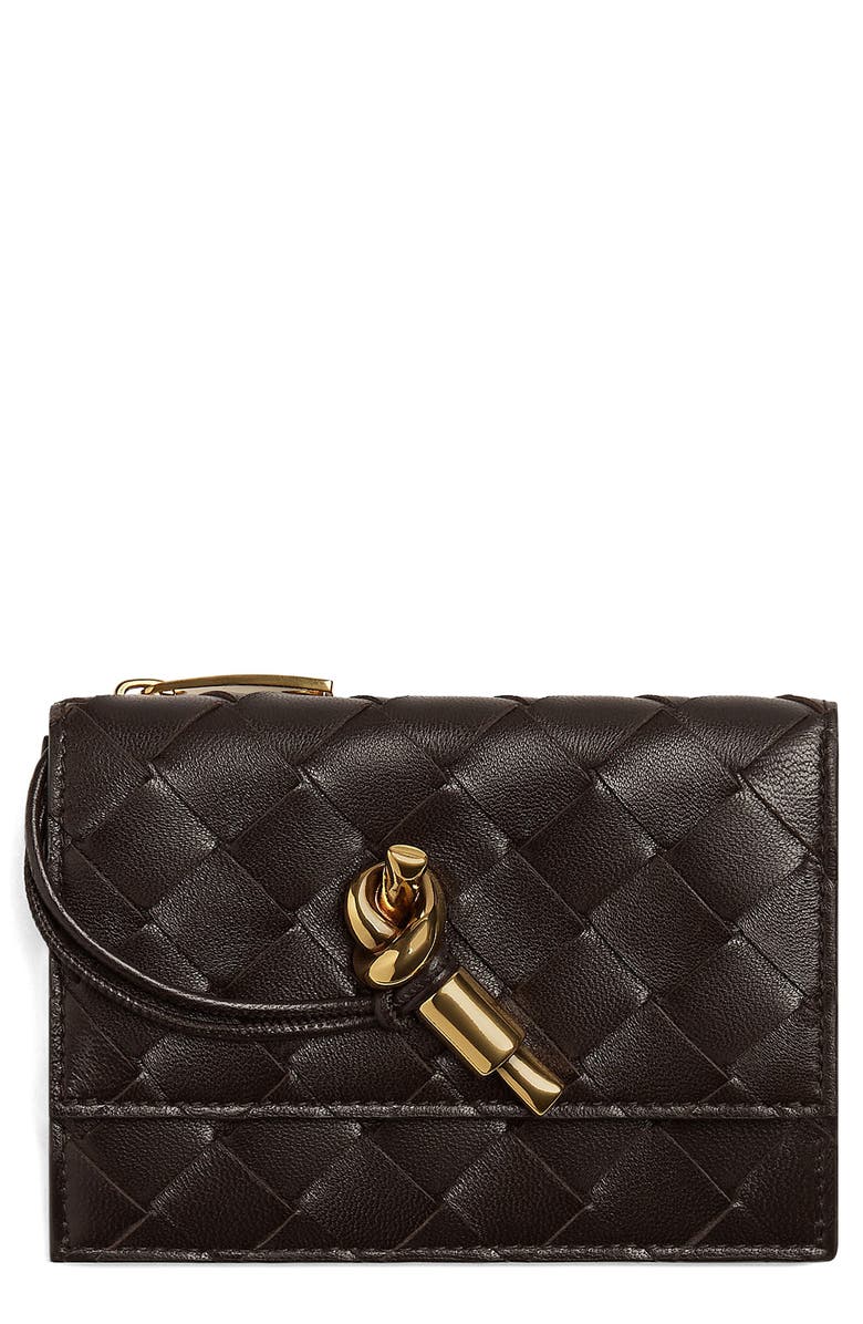Bottega Veneta Andiamo Slip Intrecciato Leather Zip Card Case, Main, color, 2190 Fondant-M Brass