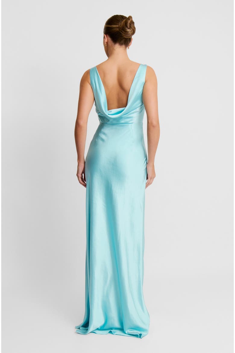 Cowl Back Satin Bridesmaid Dress, Alternate, color, Turquoise