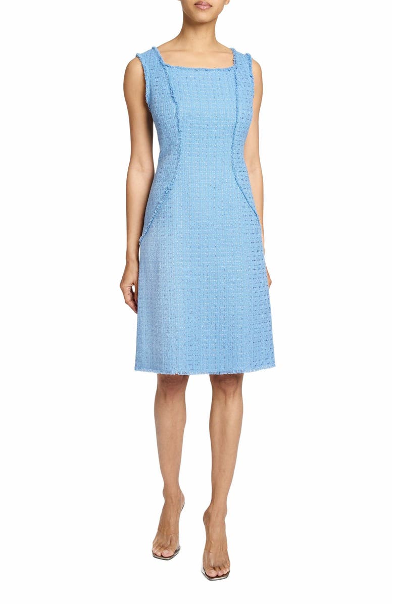 Santorelli CHIYO Sleeveless A-Line Dress with Fringed Seams in Luxury Tweed, Alternate, color,