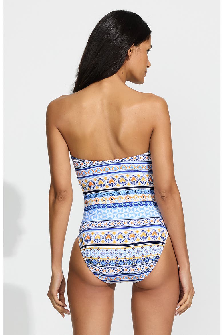 Ruched Multi-Way V-Neck Halter High Leg One Piece Swimsuit, Alternate, color, White Mosaic Multi Stripe