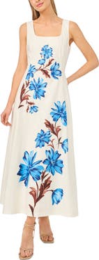 Halogen® Floral Placement Print Cotton Dress