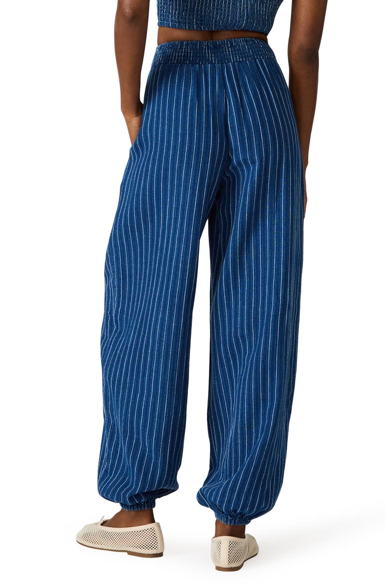 Tillie Stripe Cotton & Linen Balloon Pants, Alternate, color, MIXED INDIGO