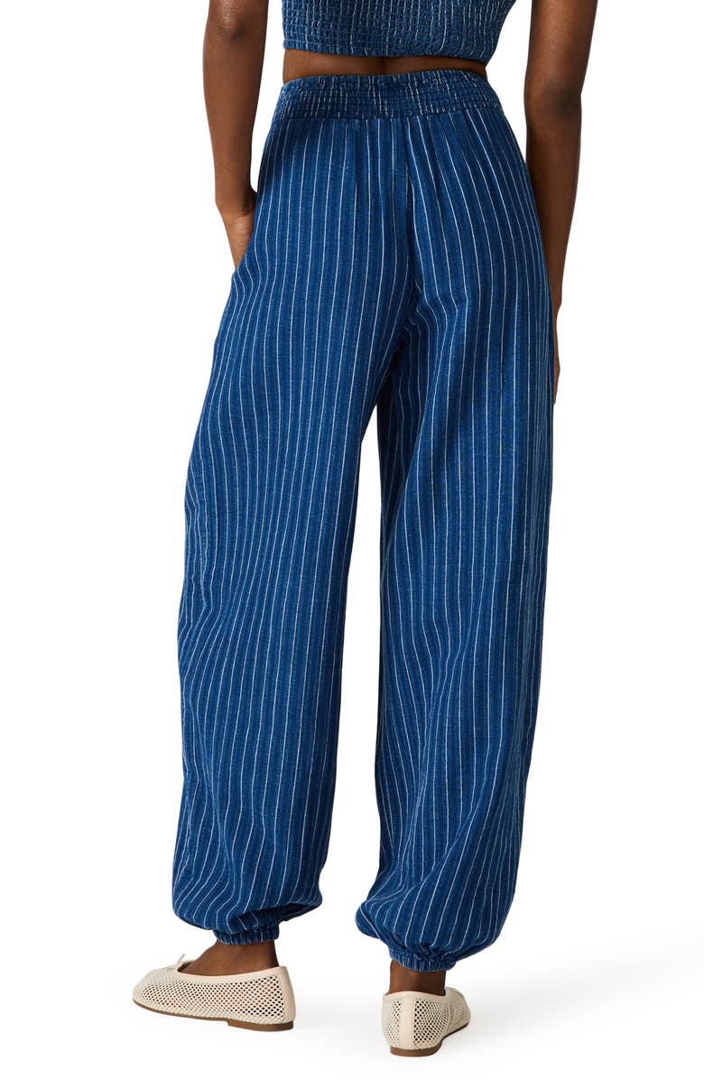 Steve Madden Tillie Stripe Cotton & Linen Balloon Pants, Alternate, color, Mixed Indigo
