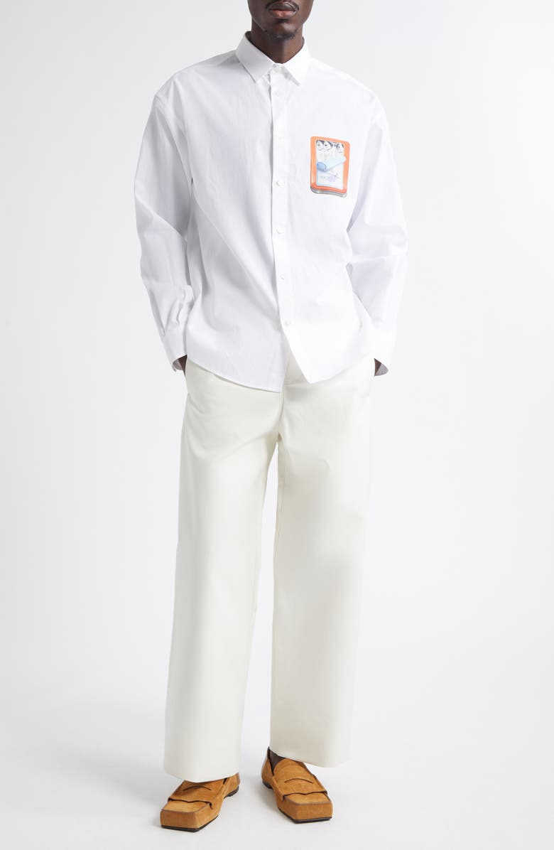 Jacquemus La Chemise Simon Sardine Graphic Button-Up Shirt, Alternate, color, Boite Sardines Orange