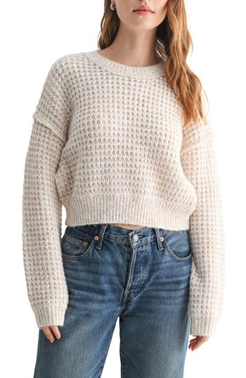 Lush Waffle Knit Crop Sweater In Neutral