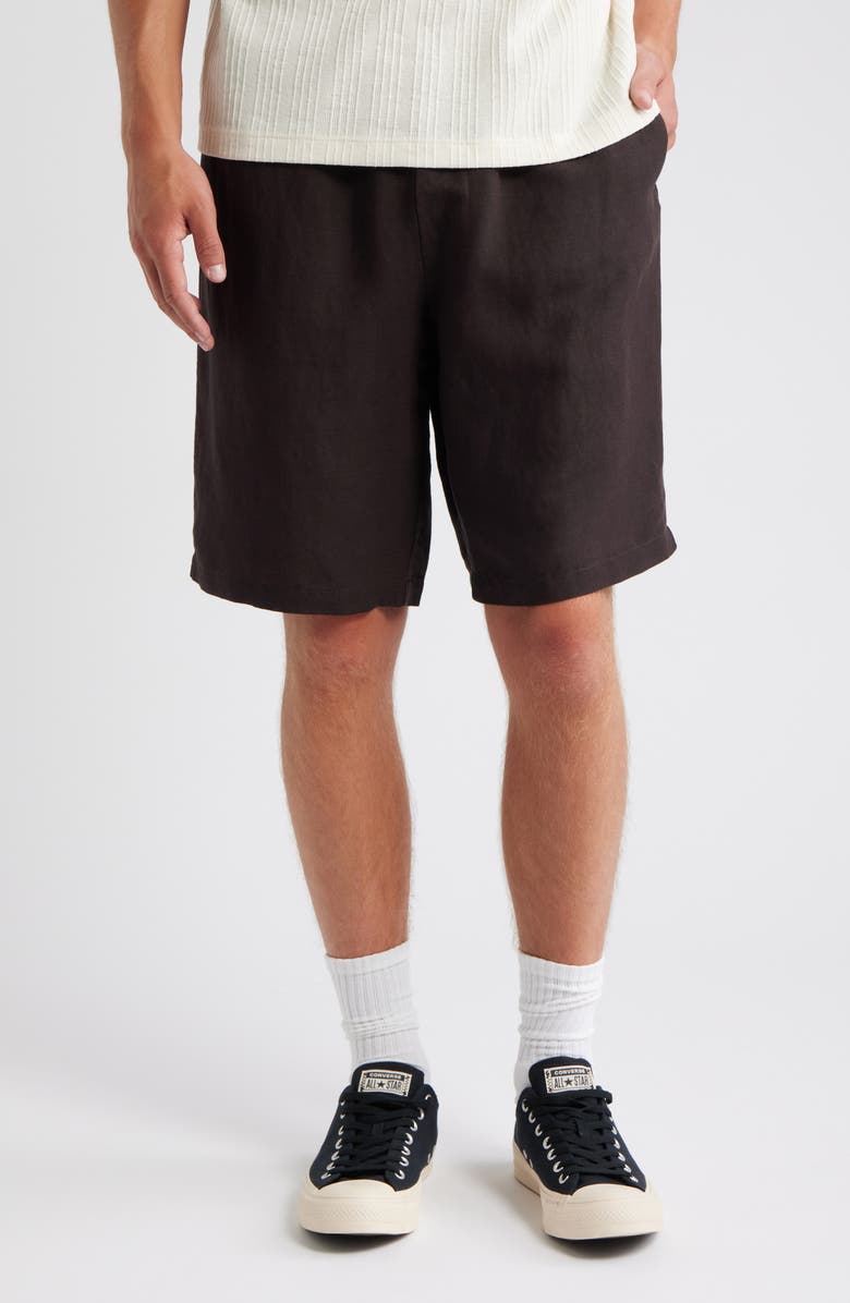 Topman Wide Leg Linen Blend Shorts, Main, color, Black