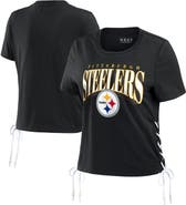 WEAR by Erin Andrews Women's WEAR by Erin Andrews Black Pittsburgh Steelers Lace Up Side Modest Cropped T-Shirt