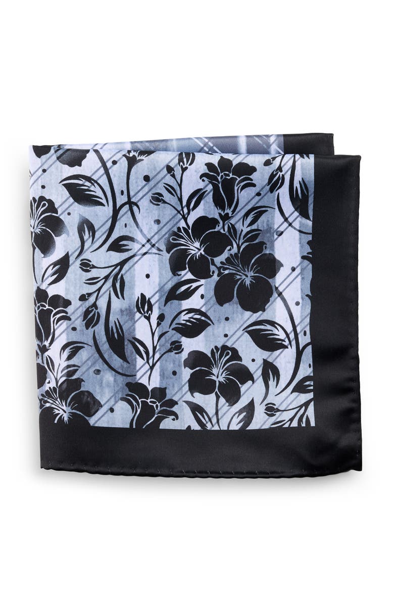Big & Tall Winter Floral Pocket Square, Main, color, BLACK