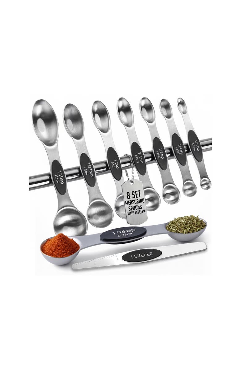 Luminuxe Magnetic Measuring Spoons Dual Sided Stainless Steel Set, Main, color, Silver