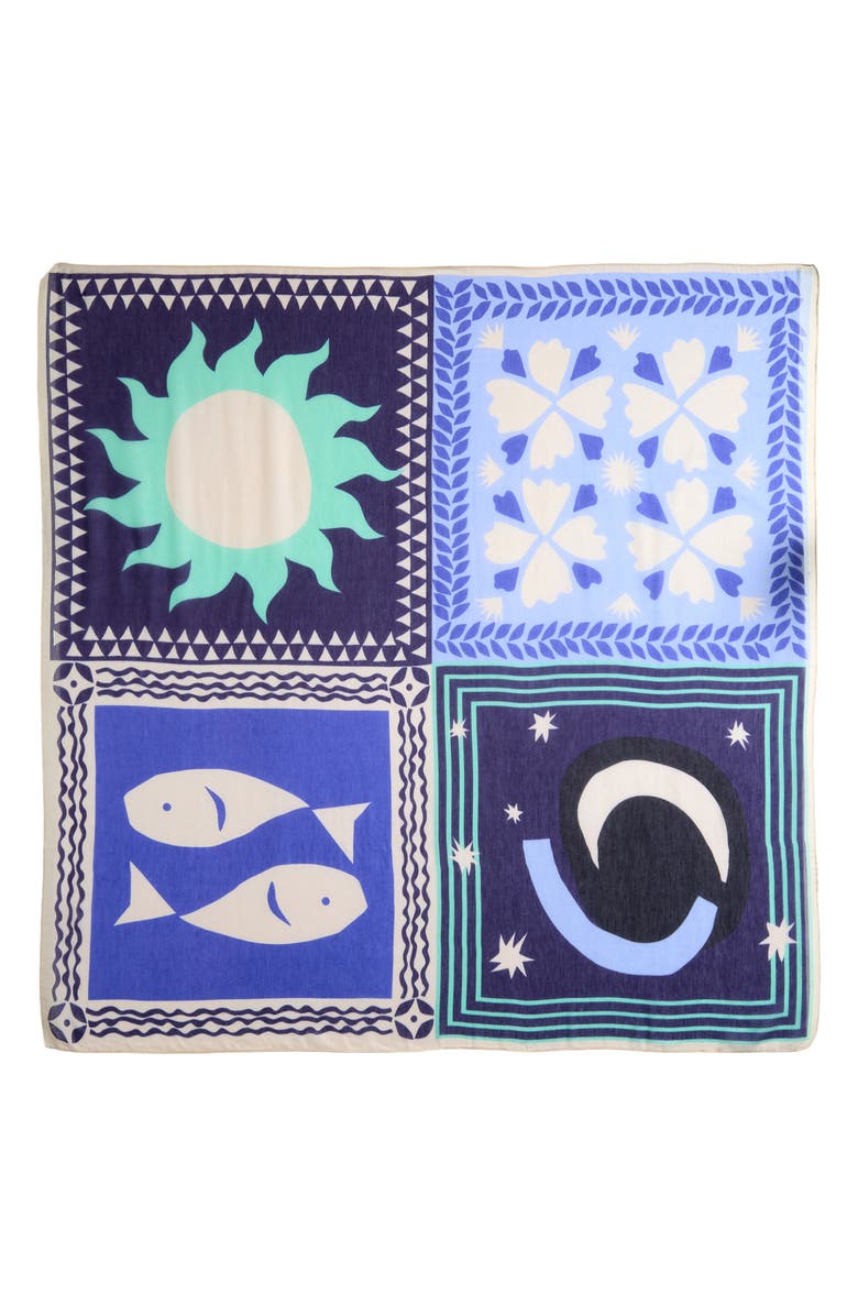 Echo Escape Print Cotton & Silk Square Scarf, Alternate, color, Ultramarine