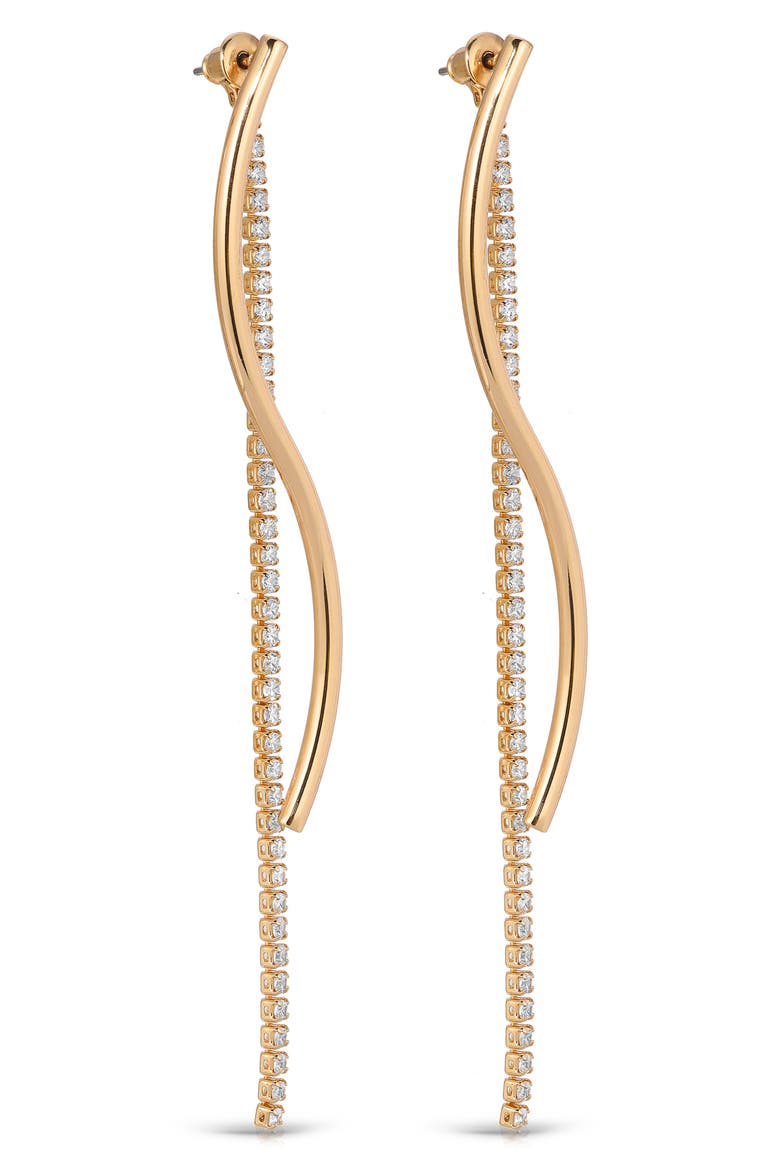 Swerve Cubic Zirconia Front/Back Earrings, Alternate, color, GOLD
