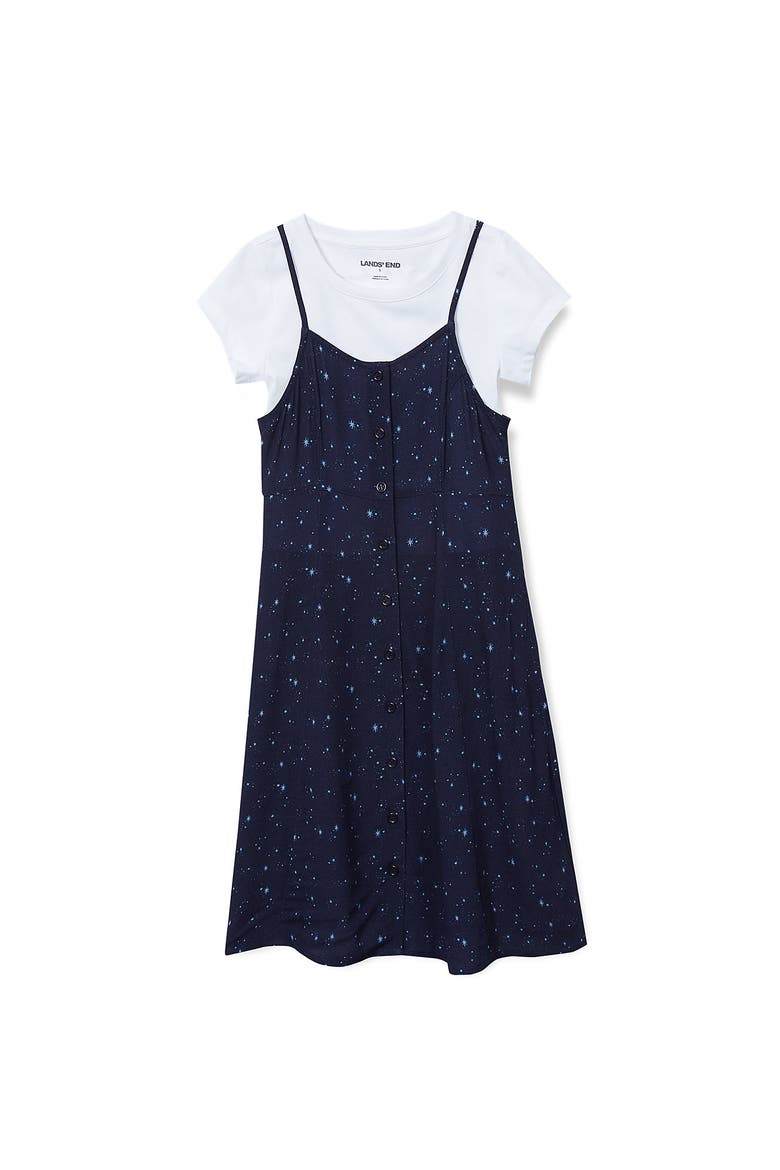 Girls Slip Dress with Short Sleeve Tee, Main, color, Navy Starburst