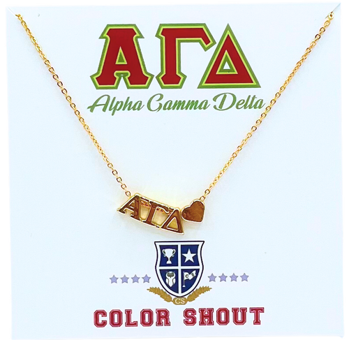 Color Shout Alpha Gamma Delta Sorority Gold Heart Necklace In Gold