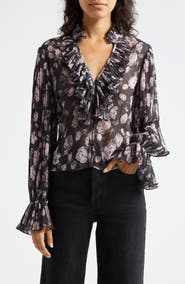 Ganni Floral Print V-Neck Shirt