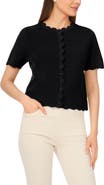 CeCe Scallop Edge Short Sleeve Cardigan