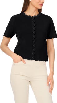 CeCe Scallop Edge Short Sleeve Cardigan